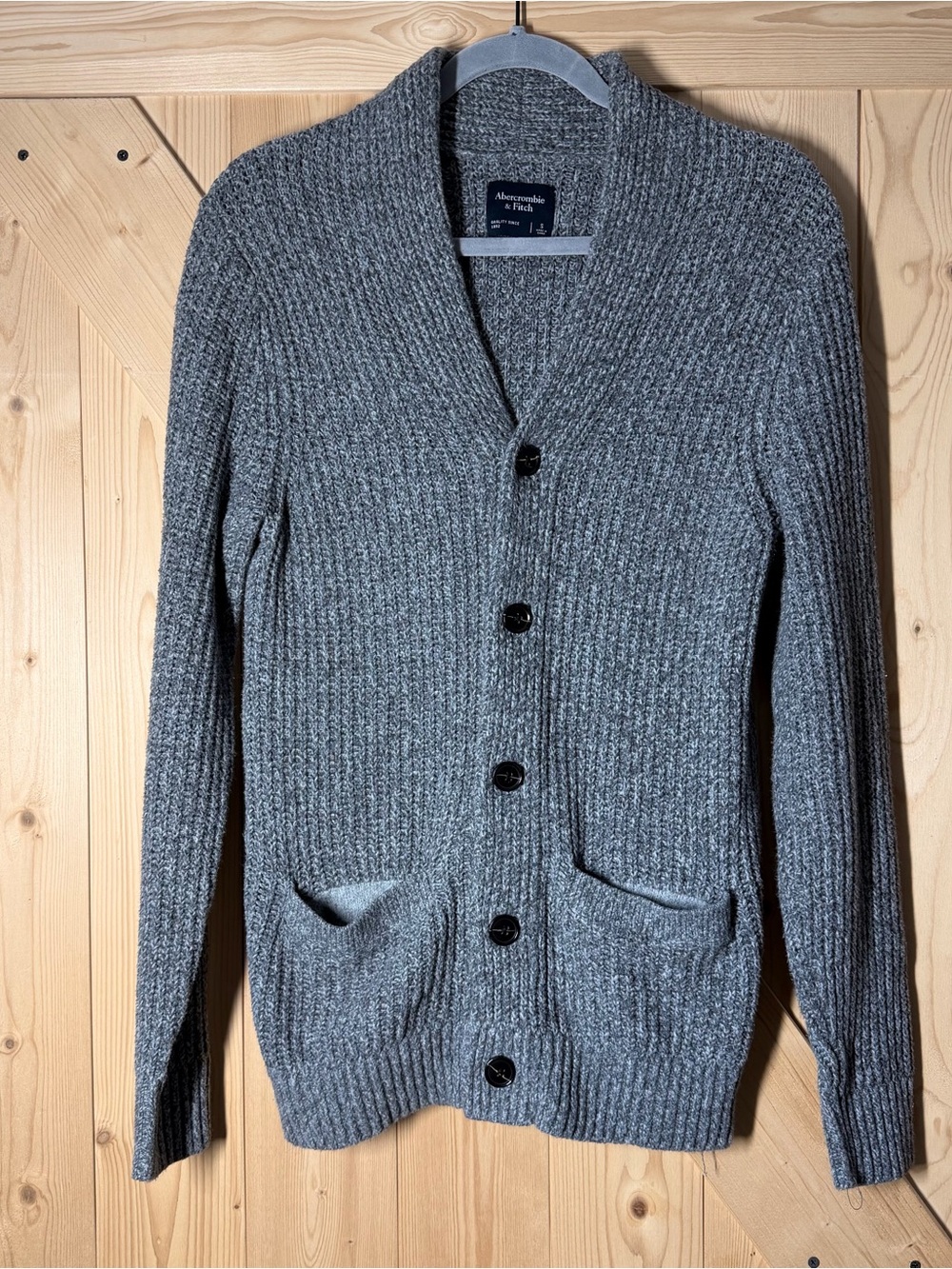 Abercrombie & Fitch Men's Heather Gray Shawl Collar Cardigan